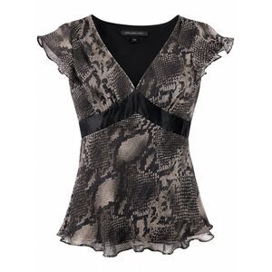 Express Design Studio Silk V-Neck Peplum Blouse Large Snake Print